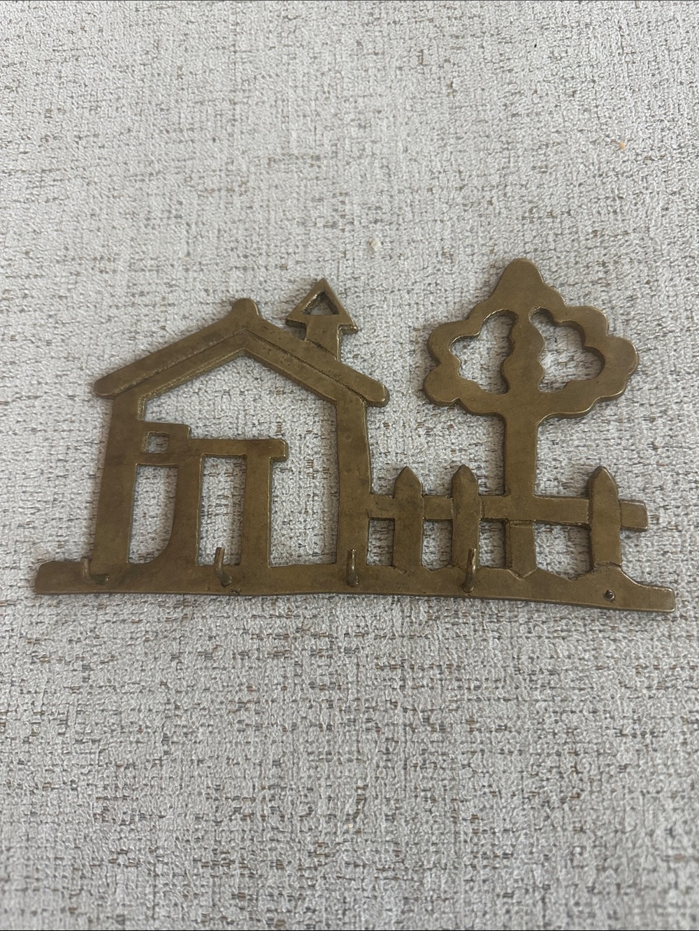 Vintage Brass Cottage & Picket Fence Wall Key Rack (4 hooks)